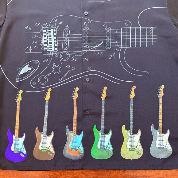 Vtg Fender The Collection by DaVinci Shirt Mens XL Black Guitar Blueprint - Picture 2 of 14